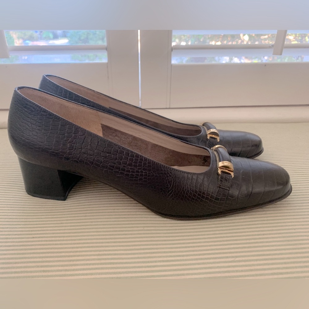 Salvatore Ferragamo Croc Chocolate Brown Leather Shoes Heels size 9 Vintage - Picture 12 of 15